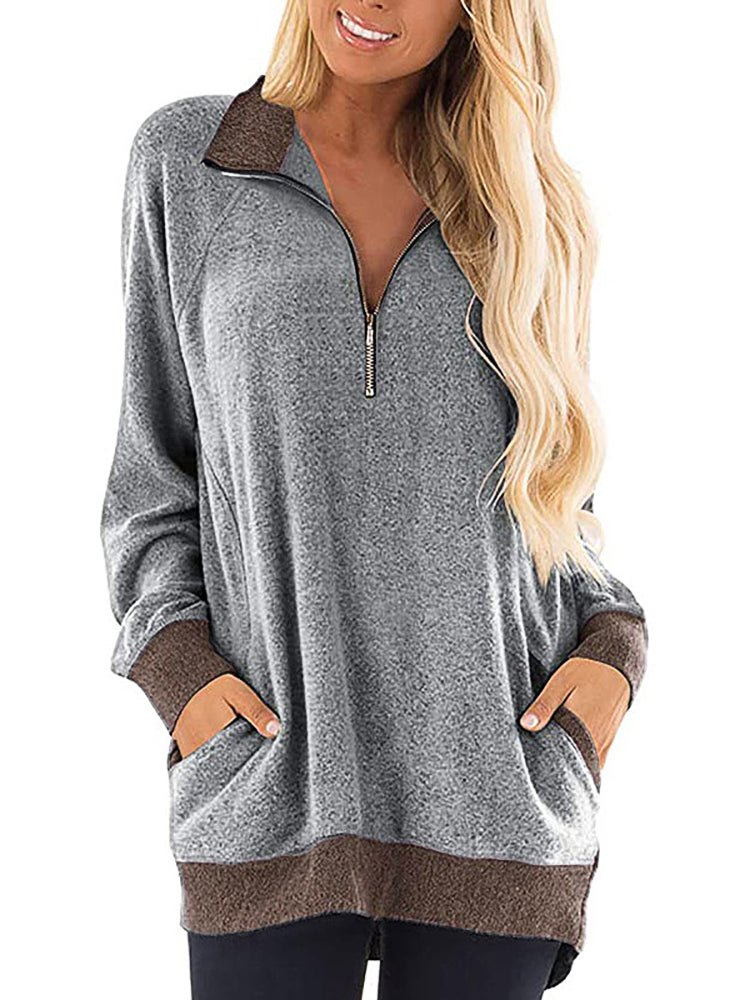 Women's Hoodies Casual Zipper Pocket Long Sleeve Sweatshirt - Hoodies - Instastyled | Online Fashion Free Shipping Clothing, Dresses, Tops, Shoes - 14/1/2023 - Color_Blue - Color_Grey