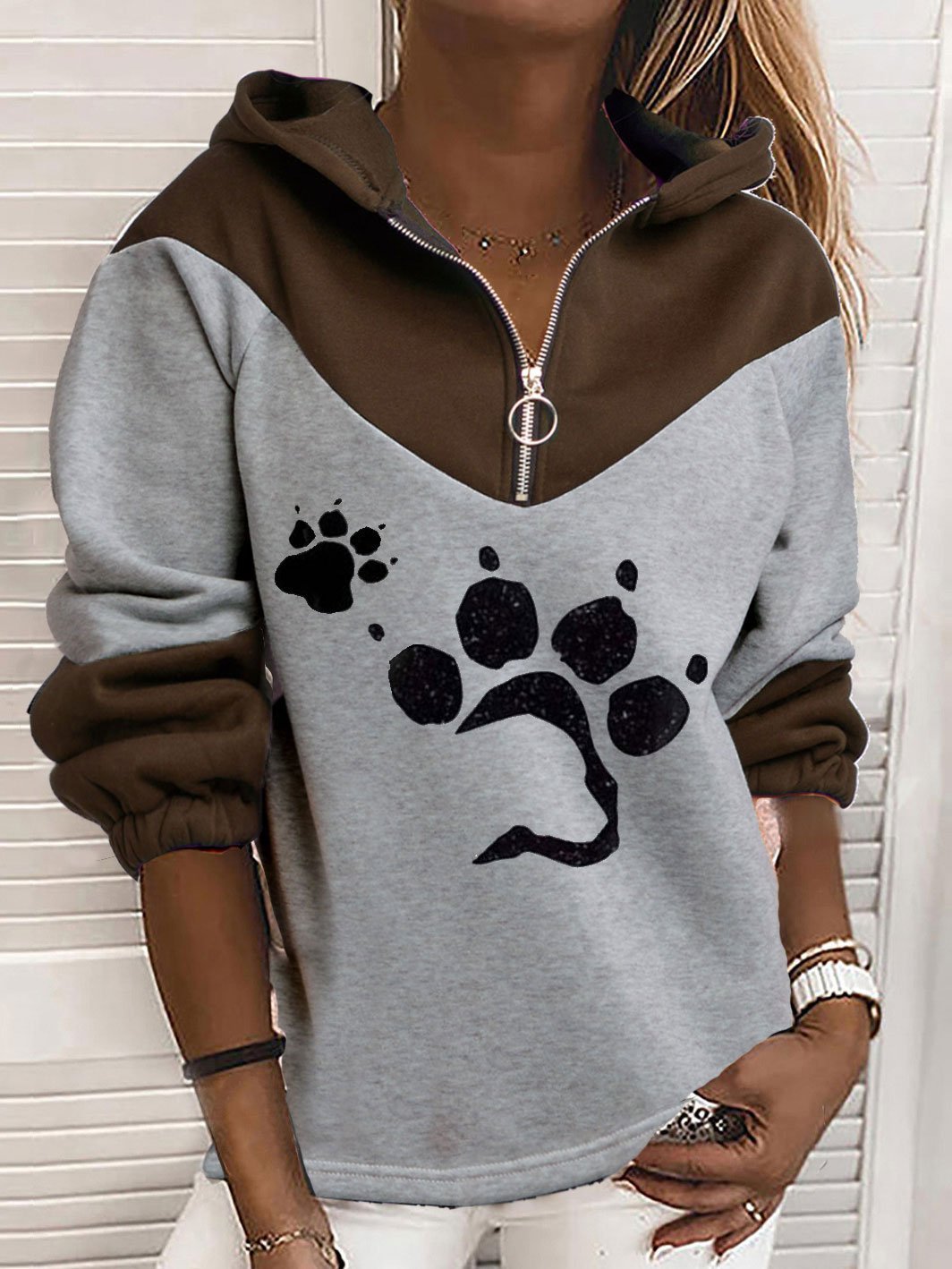Women's Hoodies Cat Paw Print Zip Long Sleeve Hoodie - Hoodies - INS | Online Fashion Free Shipping Clothing, Dresses, Tops, Shoes - 08/11/2021 - 20-30 - color-blue