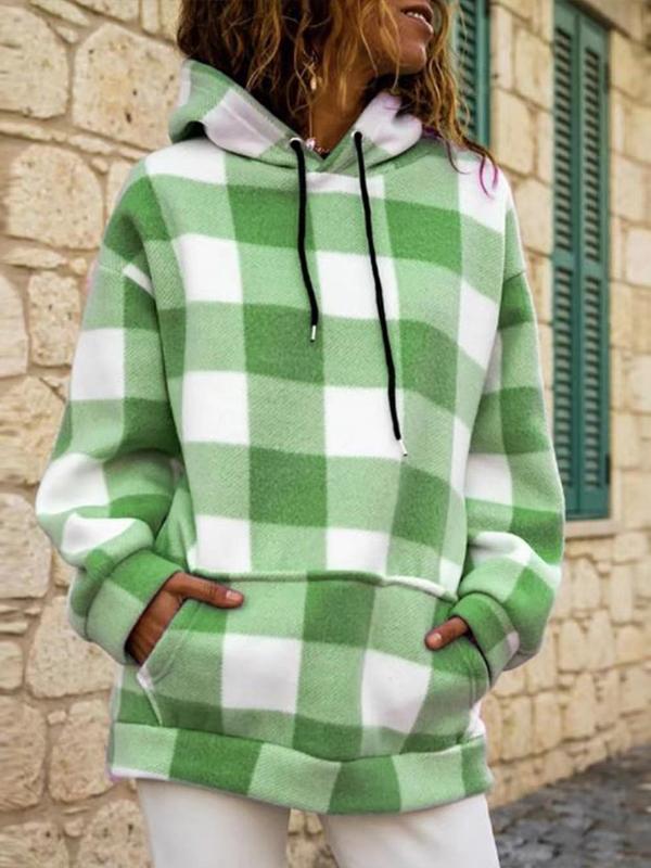 Women's Hoodies Check Pocket Drawstring Long Sleeve Hoodie - Hoodies - INS | Online Fashion Free Shipping Clothing, Dresses, Tops, Shoes - 11/10/2021 - 20-30 - color-green