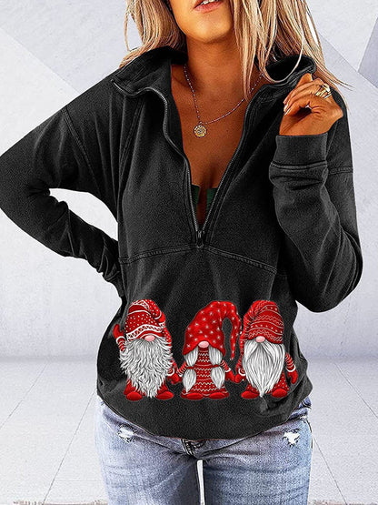 Women's Hoodies Christmas Dwarf Print Zipper Stand Collar Long Sleeve Hoodie - Hoodies - INS | Online Fashion Free Shipping Clothing, Dresses, Tops, Shoes - 09/11/2021 - 20-30 - color-black