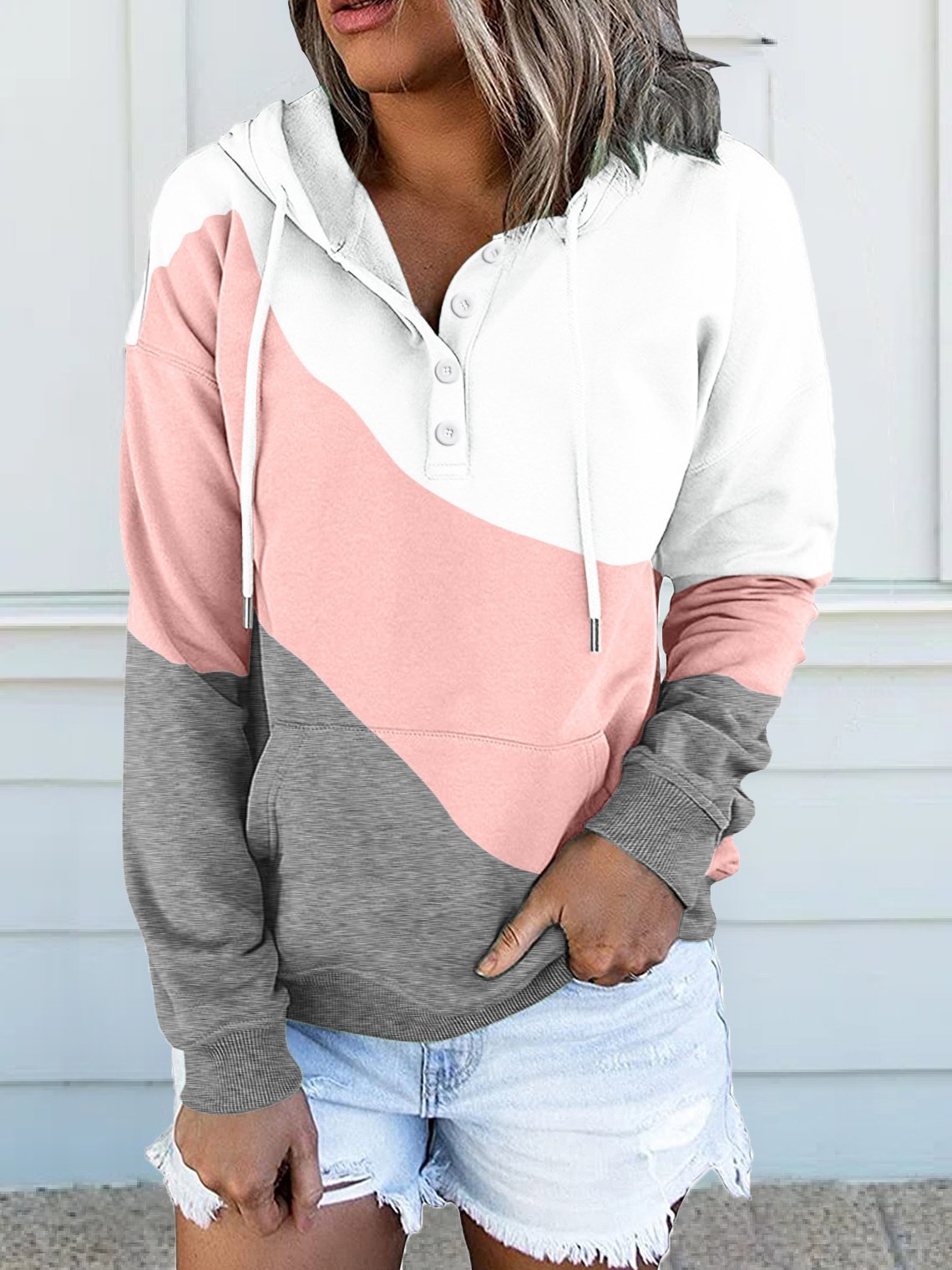 Women's Hoodies Colorblock Pocket Long Sleeve Button Hoodie - Hoodies - INS | Online Fashion Free Shipping Clothing, Dresses, Tops, Shoes - 20-30 - 20/10/2021 - color-army_green