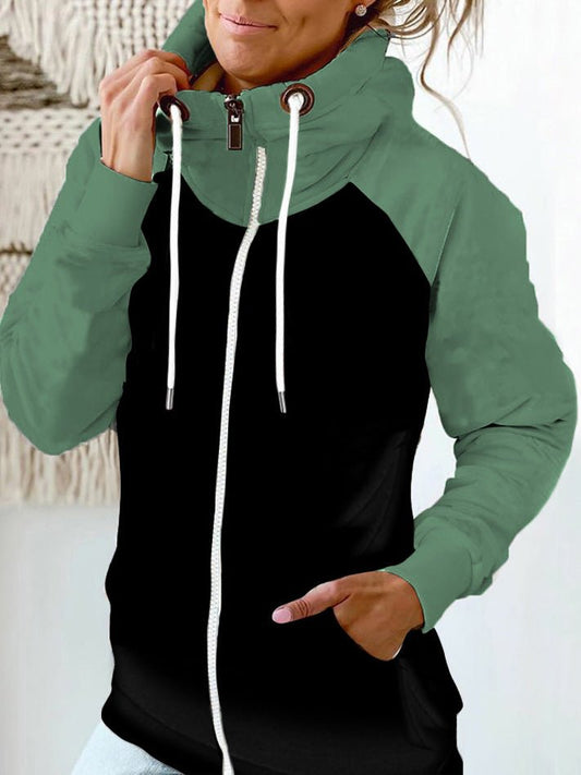 Women's Hoodies Contrast Zip Pocket Drawstring Hoody - Hoodies - Instastyled | Online Fashion Free Shipping Clothing, Dresses, Tops, Shoes - 26/09/2022 - Color_Gray - Color_Green