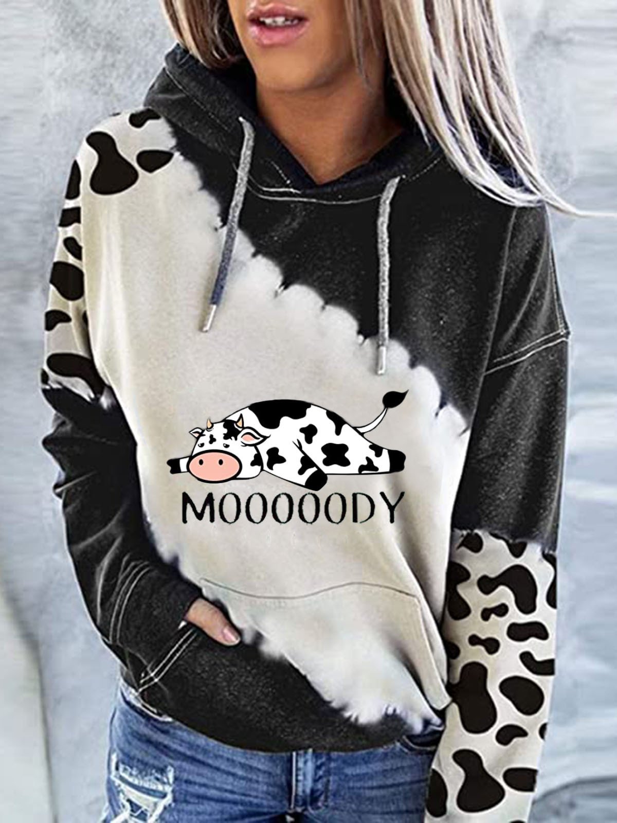 Women's Hoodies Cow Letter Print Pocket Long Sleeve Hoody - Hoodies - INS | Online Fashion Free Shipping Clothing, Dresses, Tops, Shoes - 20-30 - 22/10/2021 - color-black