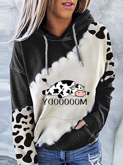 Women's Hoodies Cow Letter Print Pocket Long Sleeve Hoody - Hoodies - INS | Online Fashion Free Shipping Clothing, Dresses, Tops, Shoes - 20-30 - 22/10/2021 - color-black