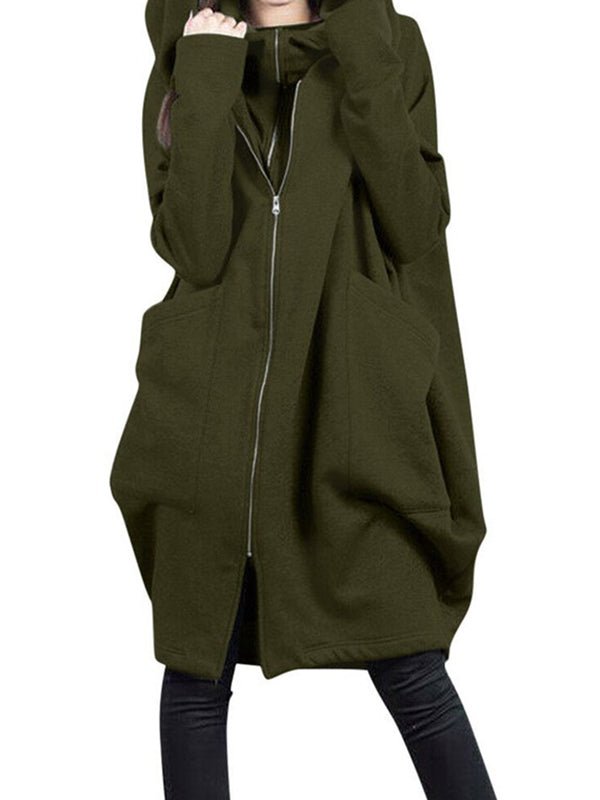 Women's Hoodies Fake Two Loose Solid Color Mid Long Hoodie - Hoodies - Instastyled | Online Fashion Free Shipping Clothing, Dresses, Tops, Shoes - 30-40 - 7/12/2022 - color-army_-green