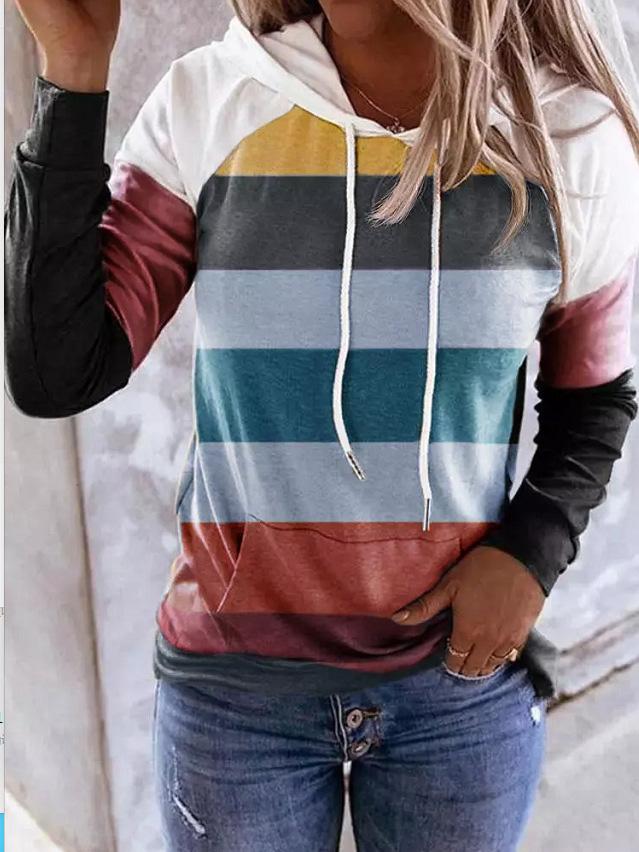 Women's Hoodies Fashion Striped Pocket Long Sleeve Hoodie - Hoodies - INS | Online Fashion Free Shipping Clothing, Dresses, Tops, Shoes - 19/11/2021 - 20-30 - color-blue