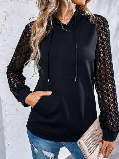 Women's Hoodies Fashionable Lace Splicing Pullover Hoodie - MsDressly