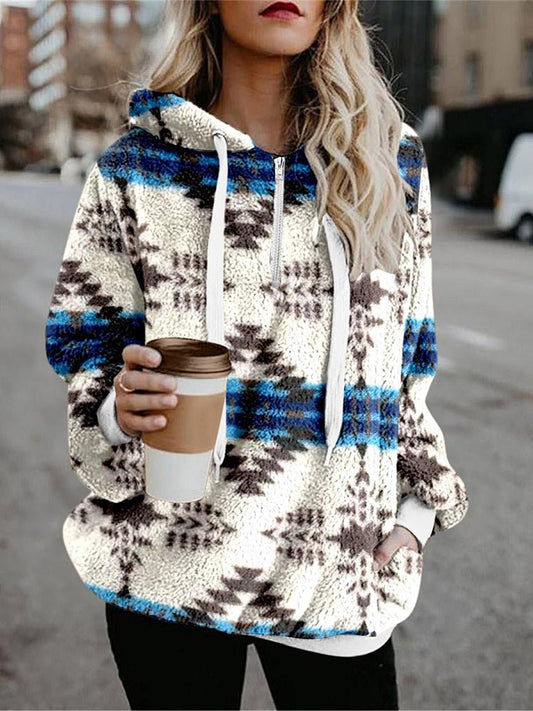 Women's Hoodies Flannel Ethnic Print Long Sleeve Hoodie - Hoodies - Instastyled | Online Fashion Free Shipping Clothing, Dresses, Tops, Shoes - 30-40 - 7/12/2022 - Burgundy