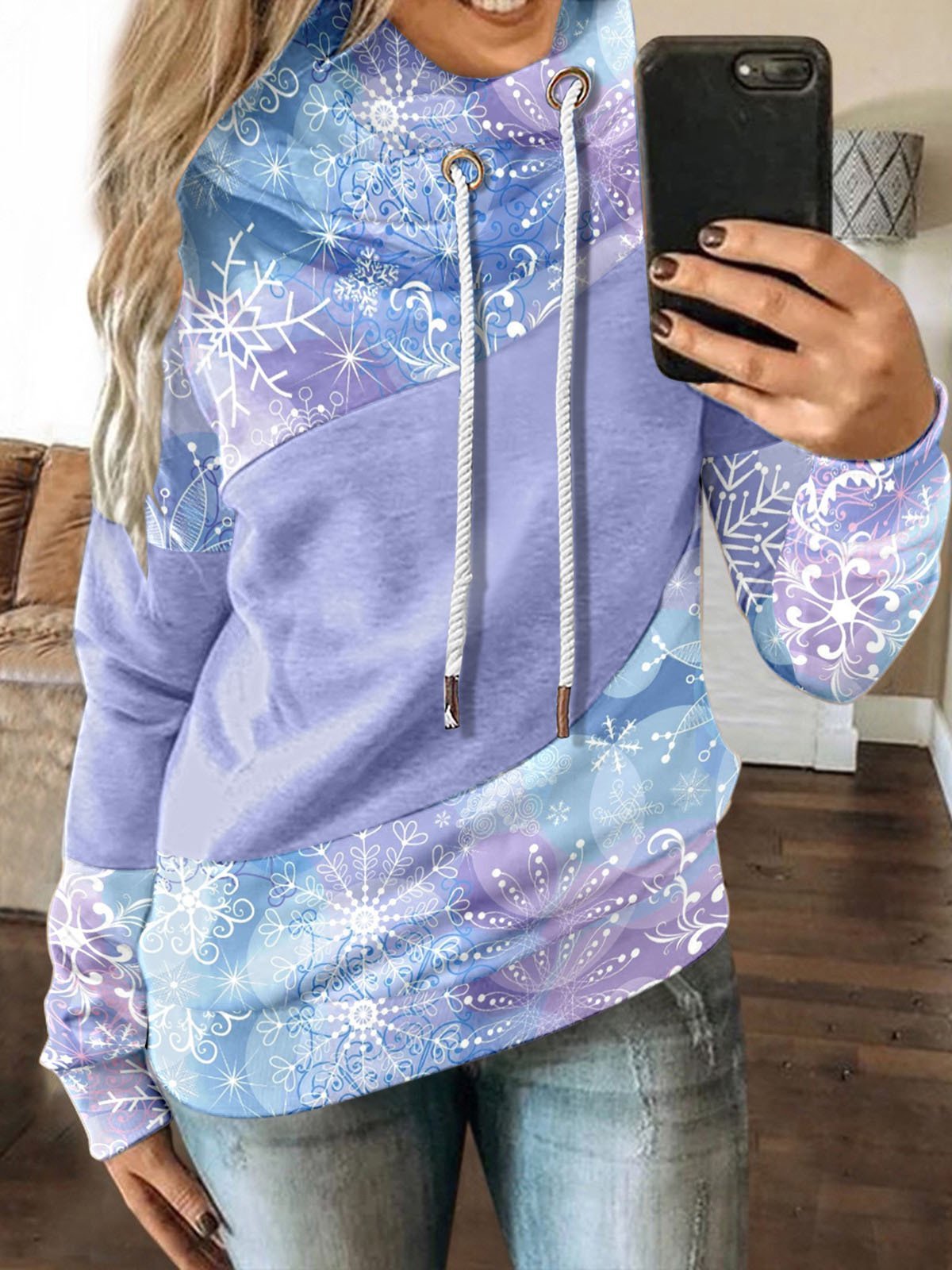 Women's Hoodies Gradient Snowflake Drawstring Long Sleeve Hoody - Hoodies - INS | Online Fashion Free Shipping Clothing, Dresses, Tops, Shoes - 05/11/2021 - 20-30 - color-blue