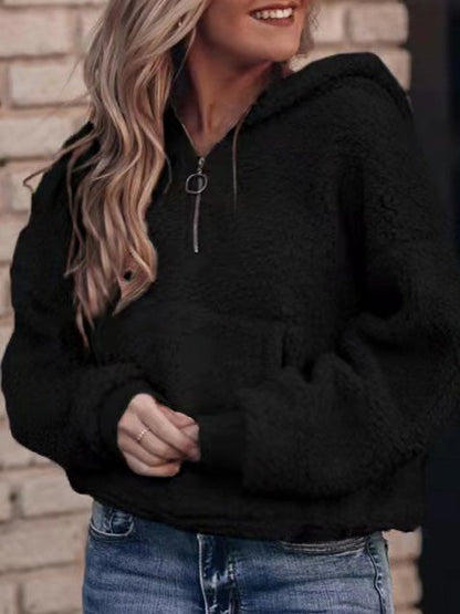 Women's Hoodies Half-Zip Lamb Velvet Long Sleeve Hoodie - Hoodies - Instastyled | Online Fashion Free Shipping Clothing, Dresses, Tops, Shoes - 18/12/2021 - Color_Apricot - Color_Black