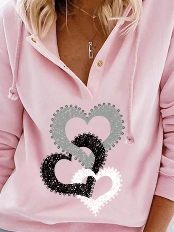 Women's Hoodies Heart Button Drawstring Long Sleeve Hoodie - Hoodies - INS | Online Fashion Free Shipping Clothing, Dresses, Tops, Shoes - 20-30 - 26/10/2021 - color-pink