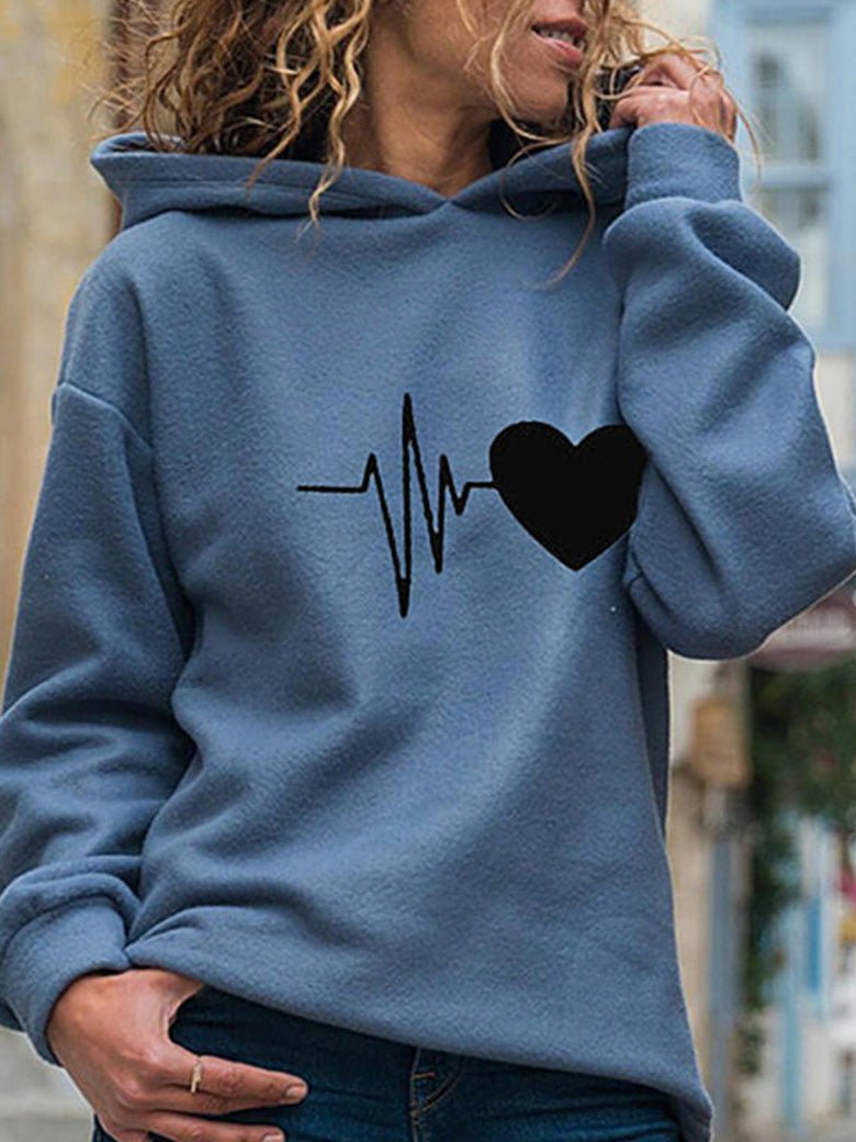 Women's Hoodies Heart Print Long Sleeve Casual Hoody - Hoodies - Instastyled | Online Fashion Free Shipping Clothing, Dresses, Tops, Shoes - 30-40 - 31/08/2022 - color-army_green