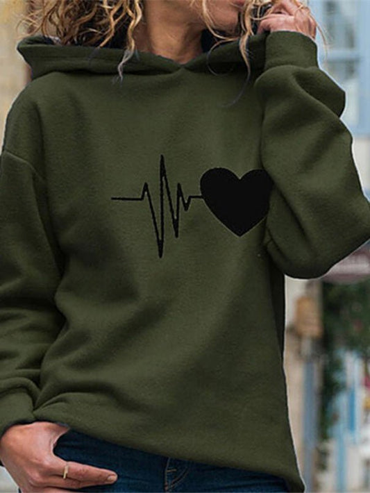 Women's Hoodies Heart Print Long Sleeve Casual Hoody - Hoodies - Instastyled | Online Fashion Free Shipping Clothing, Dresses, Tops, Shoes - 30-40 - 31/08/2022 - color-army_green