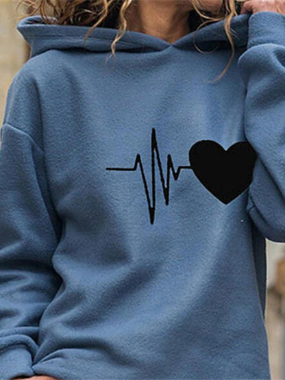 Women's Hoodies Heart Print Long Sleeve Casual Hoody - Hoodies - Instastyled | Online Fashion Free Shipping Clothing, Dresses, Tops, Shoes - 30-40 - 31/08/2022 - color-army_green