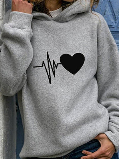 Women's Hoodies Heart Print Long Sleeve Casual Hoody - Hoodies - Instastyled | Online Fashion Free Shipping Clothing, Dresses, Tops, Shoes - 30-40 - 31/08/2022 - color-army_green