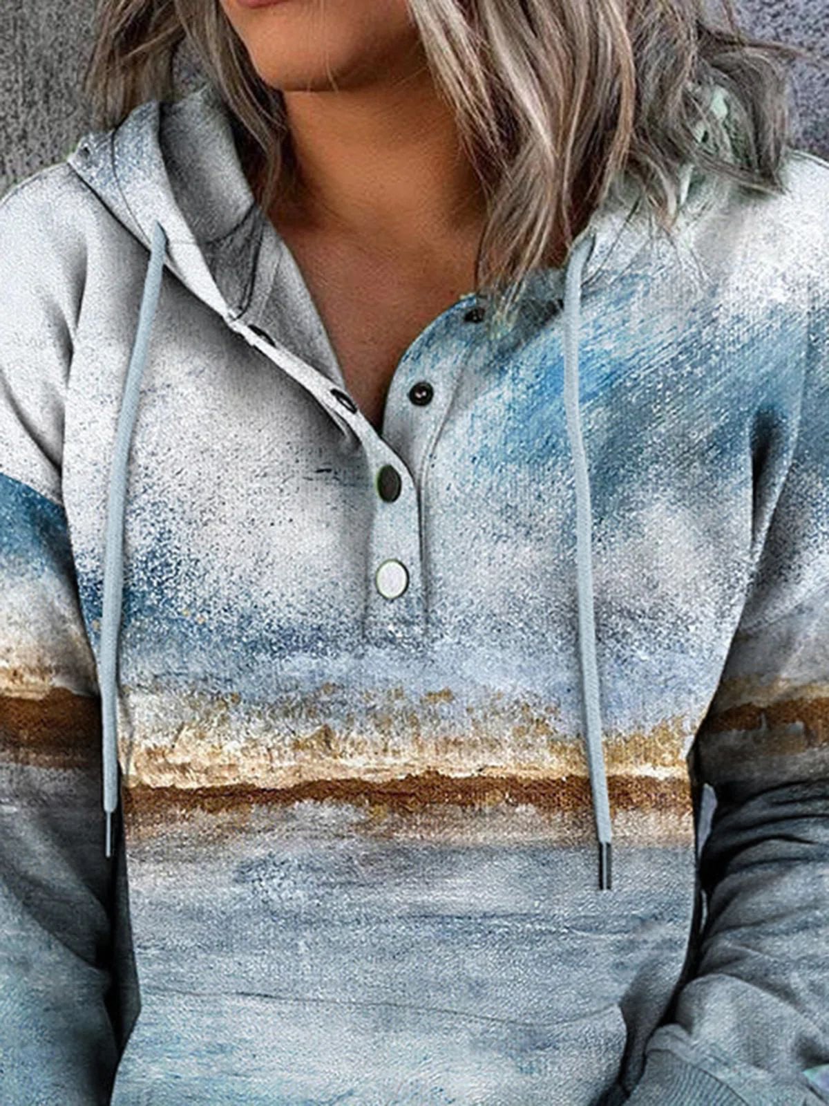 Women's Hoodies Landscape Print Button Drawstring Hoodie - Hoodies - INS | Online Fashion Free Shipping Clothing, Dresses, Tops, Shoes - 20-30 - 24/08/2021 - Category_Hoodies