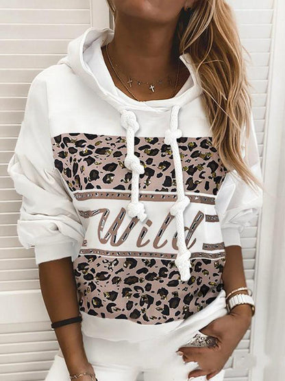 Women's Hoodies Leopard Letters Drawstring Long Sleeve Hoodie - Hoodies - INS | Online Fashion Free Shipping Clothing, Dresses, Tops, Shoes - 1/11/2021 - 10-20 - color-white