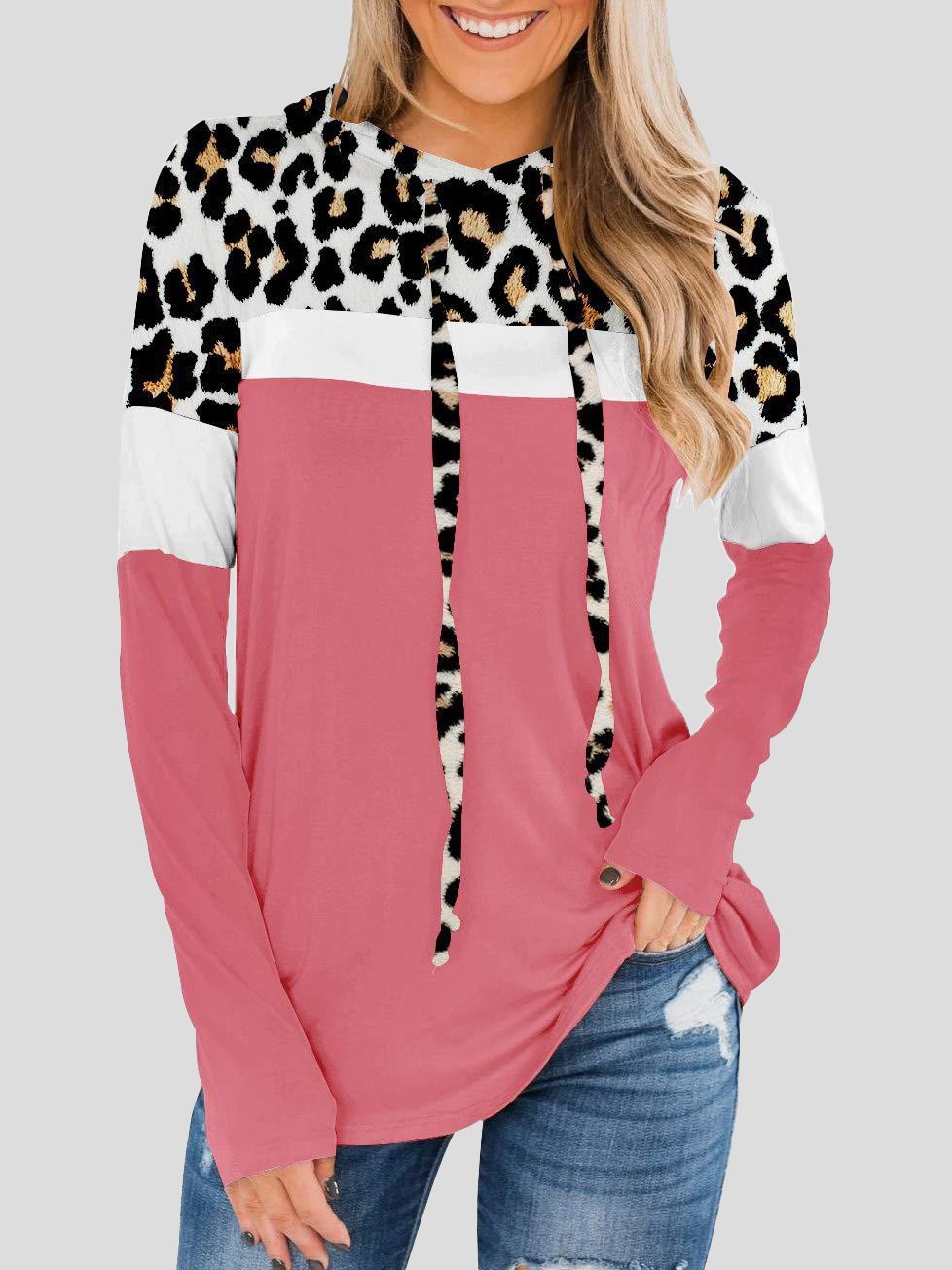 Women's Hoodies Leopard Panel Long Sleeve Hoodie - Hoodies - INS | Online Fashion Free Shipping Clothing, Dresses, Tops, Shoes - 10-20 - 22/09/2021 - color-black