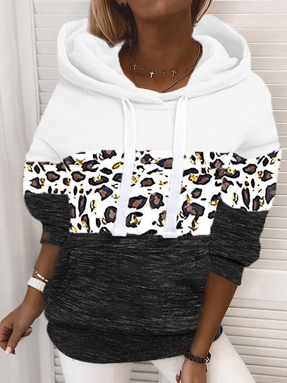 Women's Hoodies Leopard Print Pocket Drawstring Long Sleeve Hoodie - Hoodies - INS | Online Fashion Free Shipping Clothing, Dresses, Tops, Shoes - 16/11/2021 - 20-30 - color-black