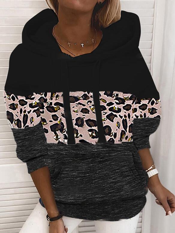 Women's Hoodies Leopard Print Pocket Drawstring Long Sleeve Hoodie - Hoodies - INS | Online Fashion Free Shipping Clothing, Dresses, Tops, Shoes - 16/11/2021 - 20-30 - color-black