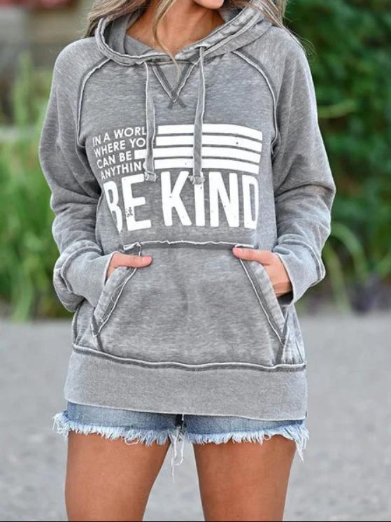 Women's Hoodies Letter Print Pocket Long Sleeve Hoody - Hoodies - INS | Online Fashion Free Shipping Clothing, Dresses, Tops, Shoes - 12/11/2021 - 20-30 - color-gray