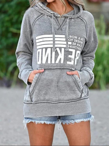 Women's Hoodies Letter Print Pocket Long Sleeve Hoody - Hoodies - INS | Online Fashion Free Shipping Clothing, Dresses, Tops, Shoes - 12/11/2021 - 20-30 - color-gray