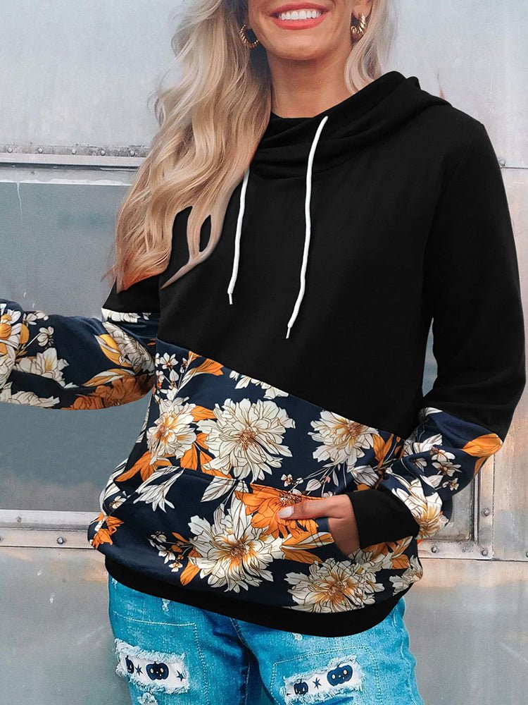 Women's Hoodies Long Sleeve Floral Printed Hoodie - Hoodies - Instastyled | Online Fashion Free Shipping Clothing, Dresses, Tops, Shoes - 15/11/2022 - Color_ Black - Color_ Grey