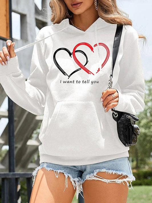 Women's Hoodies Long Sleeve Love Patern Printed Hoodie - Hoodies - Instastyled | Online Fashion Free Shipping Clothing, Dresses, Tops, Shoes - 24/11/2022 - Color_ Black - Color_ Khaki