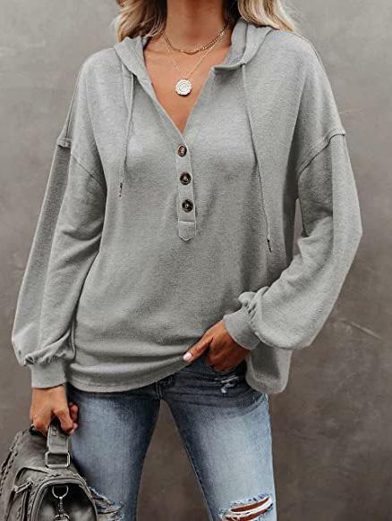 Women's Hoodies Long Sleeve V-Neck Drawstring Button Sports Hoodie - Hoodies - INS | Online Fashion Free Shipping Clothing, Dresses, Tops, Shoes - 09/08/2021 - 30-40 - Category_Hoodies