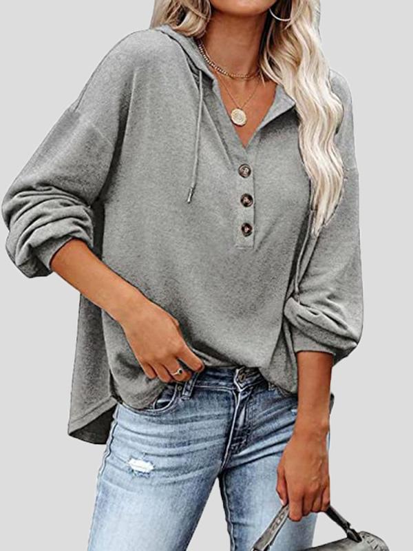 Women's Hoodies Long Sleeve V-Neck Drawstring Button Sports Hoodie - Hoodies - INS | Online Fashion Free Shipping Clothing, Dresses, Tops, Shoes - 09/08/2021 - 30-40 - Category_Hoodies
