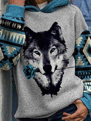 Women's Hoodies Loose Wolf Head Print Long Sleeve Hoodies - Hoodies - INS | Online Fashion Free Shipping Clothing, Dresses, Tops, Shoes - 01/09/2021 - 20-30 - Category_Hoodies