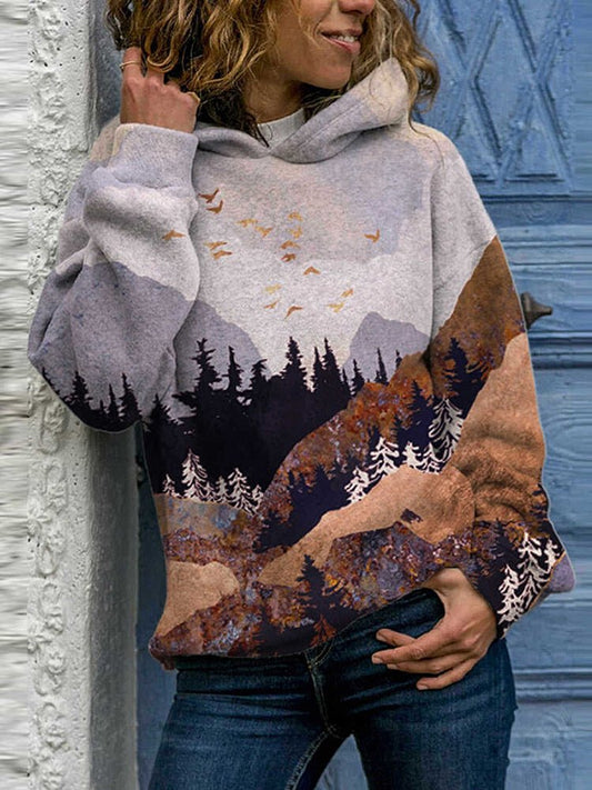 Women's Hoodies Print Landscape Loose Long Sleeve Hoodie - Hoodies - Instastyled | Online Fashion Free Shipping Clothing, Dresses, Tops, Shoes - 20-30 - 7/12/2022 - color-cactus_-blue
