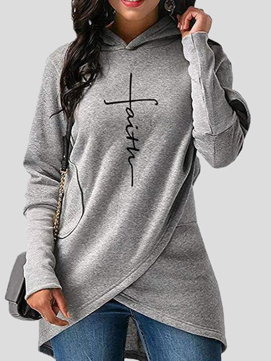 Women's Hoodies Printed Irregular Long Sleeve Hoody - Hoodies - Instastyled | Online Fashion Free Shipping Clothing, Dresses, Tops, Shoes - 01/09/2022 - 30-40 - color-black