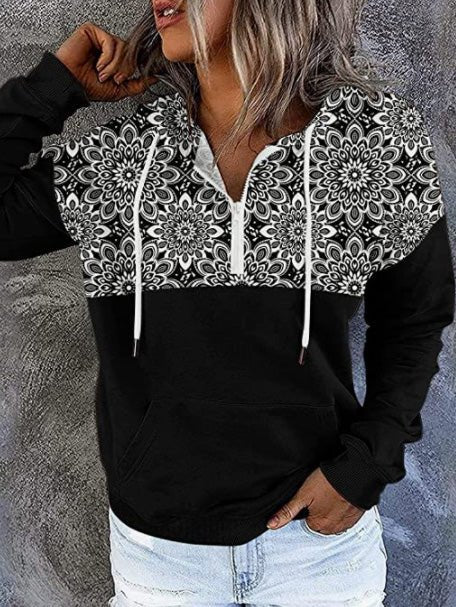 Women's Hoodies Printed Panel Zip Pocket Long-Sleeve Hoody - Hoodies - Instastyled | Online Fashion Free Shipping Clothing, Dresses, Tops, Shoes - 01/09/2022 - 30-40 - color-army_green