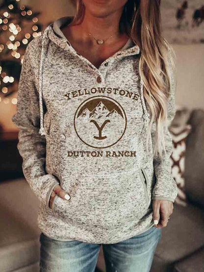 Women's Hoodies Printed Pocket Button Drawstring Long Sleeve Hoodie - Hoodies - Instastyled | Online Fashion Free Shipping Clothing, Dresses, Tops, Shoes - 25/12/2021 - 30-40 - color-gray