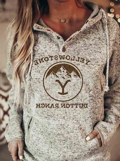 Women's Hoodies Printed Pocket Button Drawstring Long Sleeve Hoodie - Hoodies - Instastyled | Online Fashion Free Shipping Clothing, Dresses, Tops, Shoes - 25/12/2021 - 30-40 - color-gray