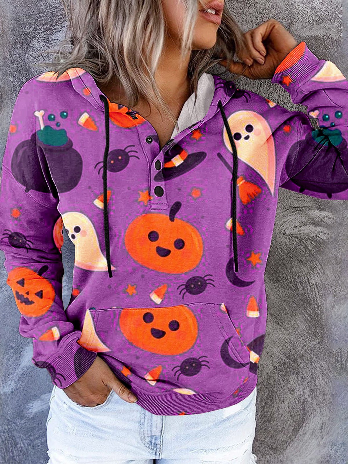 Women's Hoodies Printed Pocket Long-Sleeve Button Hoody - Hoodies - Instastyled | Online Fashion Free Shipping Clothing, Dresses, Tops, Shoes - 23/09/2022 - 30-40 - color-multi