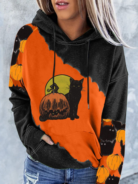 Women's Hoodies Pumpkin Cat Print Pocket Long-Sleeve Hoody - Hoodies - Instastyled | Online Fashion Free Shipping Clothing, Dresses, Tops, Shoes - 15/09/2022 - Color_Black - Color_Orange