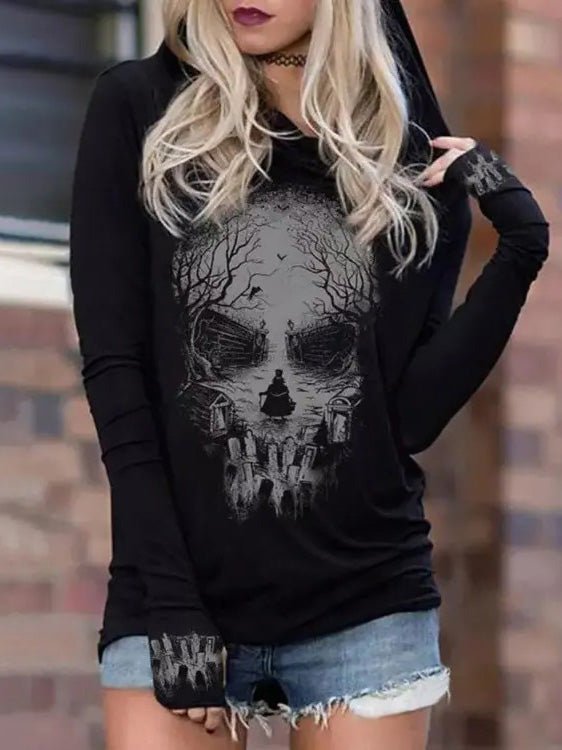 Women's Hoodies Skull Print Long Sleeve Hoodie - Hoodies - Instastyled | Online Fashion Free Shipping Clothing, Dresses, Tops, Shoes - 20-30 - 27/09/2022 - color-black