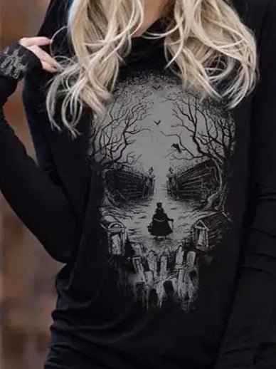 Women's Hoodies Skull Print Long Sleeve Hoodie - Hoodies - Instastyled | Online Fashion Free Shipping Clothing, Dresses, Tops, Shoes - 20-30 - 27/09/2022 - color-black