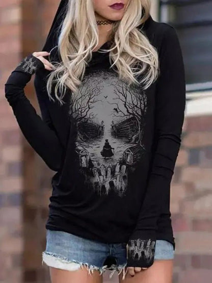 Women's Hoodies Skull Print Long Sleeve Hoodie - Hoodies - Instastyled | Online Fashion Free Shipping Clothing, Dresses, Tops, Shoes - 20-30 - 27/09/2022 - color-black