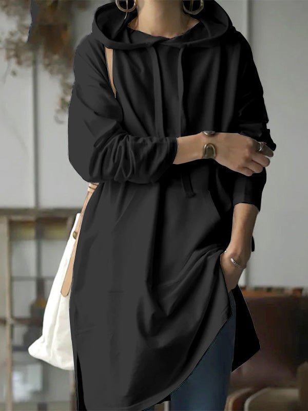 Women's Hoodies Solid Pocket Long Sleeve Slit Hoody - Hoodies - Instastyled | Online Fashion Free Shipping Clothing, Dresses, Tops, Shoes - 24/08/2022 - 40-50 - color-black