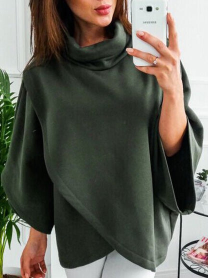 Women's Hoodies Solid Turtleneck Irregular Doll Sleeve Sweatshirt - Hoodies - Instastyled | Online Fashion Free Shipping Clothing, Dresses, Tops, Shoes - 26/09/2022 - Color_Black - Color_Blue