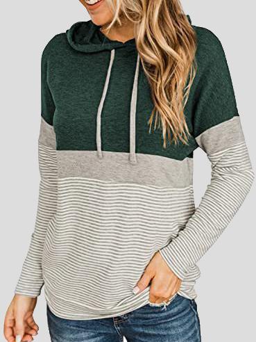 Women's Hoodies Striped Panel Long Sleeve Drawstring Hoody - Hoodies - INS | Online Fashion Free Shipping Clothing, Dresses, Tops, Shoes - 17/11/2021 - 20-30 - color-black