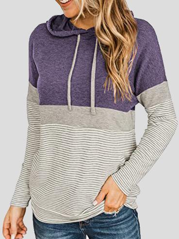 Women's Hoodies Striped Panel Long Sleeve Drawstring Hoody - Hoodies - INS | Online Fashion Free Shipping Clothing, Dresses, Tops, Shoes - 17/11/2021 - 20-30 - color-black