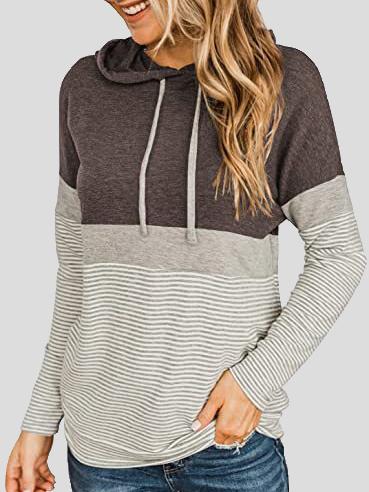 Women's Hoodies Striped Panel Long Sleeve Drawstring Hoody - Hoodies - INS | Online Fashion Free Shipping Clothing, Dresses, Tops, Shoes - 17/11/2021 - 20-30 - color-black