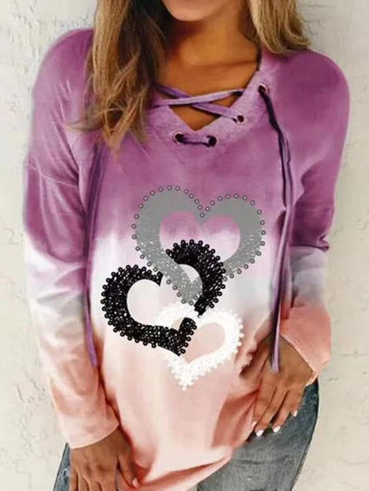 Women's Hoodies V-Neck Drawstring Gradient Color Heart Print Hoodie - Hoodies - INS | Online Fashion Free Shipping Clothing, Dresses, Tops, Shoes - 13/09/2021 - 20-30 - Category_Hoodies