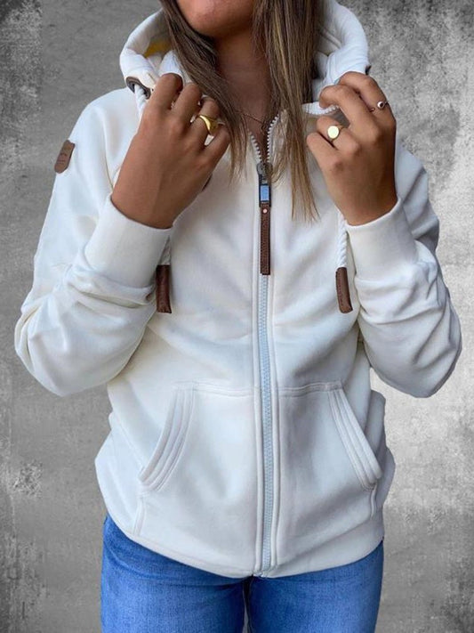 Women's Hoodies Zip Pocket Long Sleeve Drawstring Hoody - Hoodies - Instastyled | Online Fashion Free Shipping Clothing, Dresses, Tops, Shoes - 06/09/2022 - Color_White - HDL