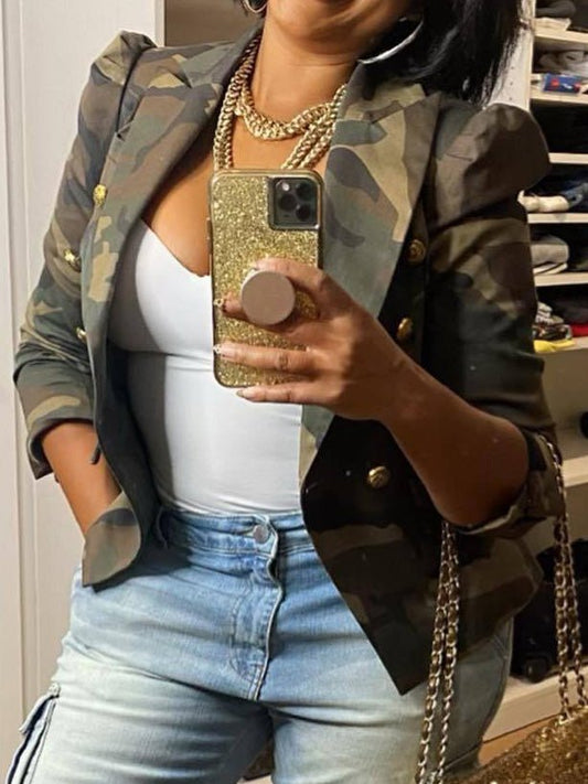 Women's Jackets Camouflage Print Lapel Double -Breasted Jacket - Jackets - Instastyled | Online Fashion Free Shipping Clothing, Dresses, Tops, Shoes - 23/09/2022 - coats-jackets - color-green