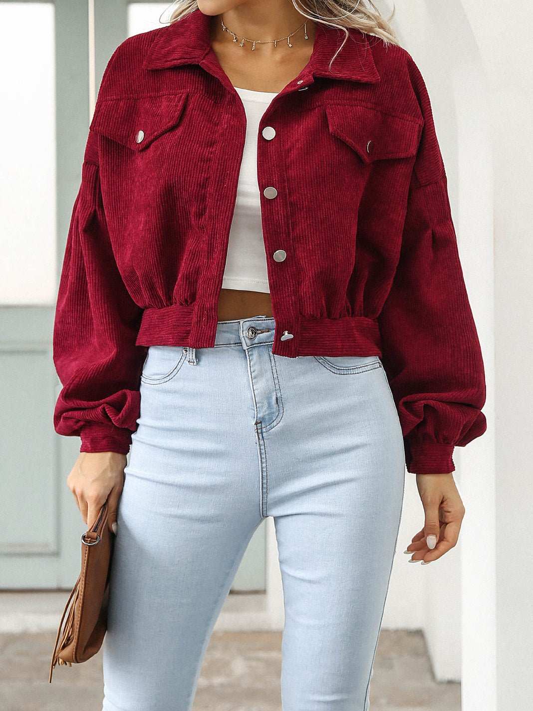 Women's Jackets Casual Lapel Corduroy Single-Breasted Cropped Jacket - Jackets - Instastyled | Online Fashion Free Shipping Clothing, Dresses, Tops, Shoes - 28/09/2022 - 40-50 - coats-jackets